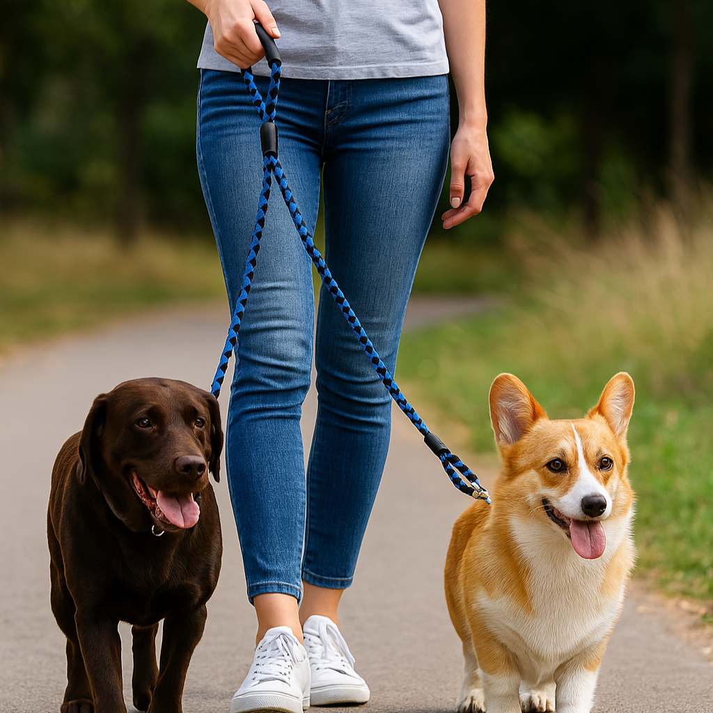 Double-Ended Dog Leash & Collar Set – Two-Dog Walking System with Control Handles - TruePawGear