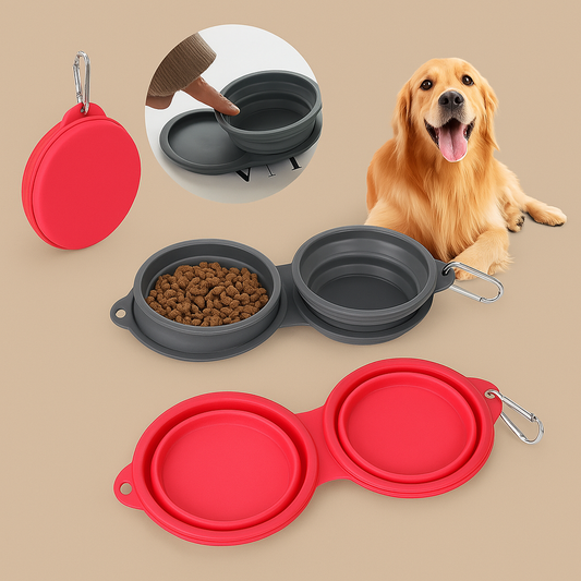 Collapsible Double Travel Dog Bowl – Foldable Silicone Feeder for Food & Water - TruePawGear
